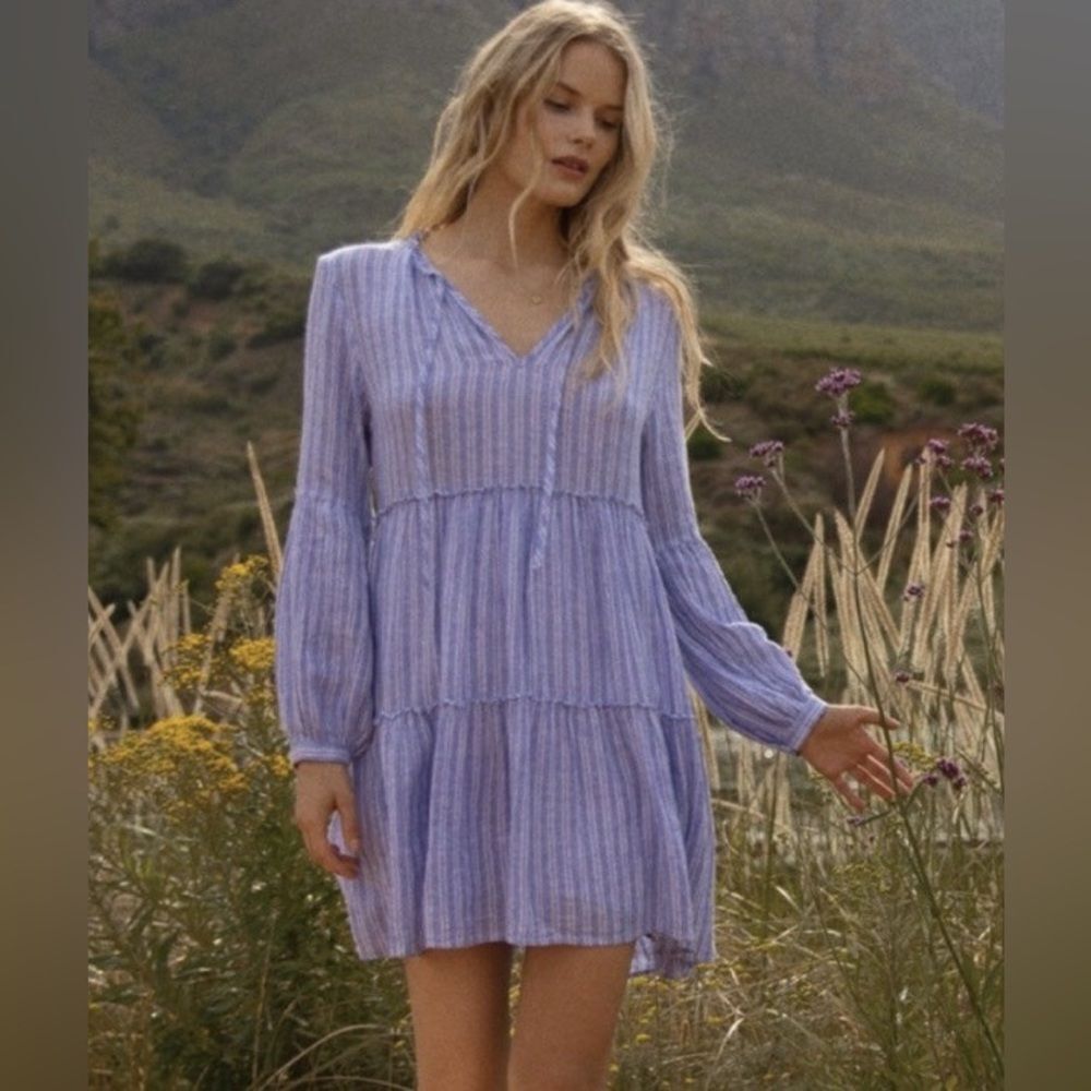 Rails Sz XS Everly Mini Dress Ludlow Stripe Blue White Linen Blend